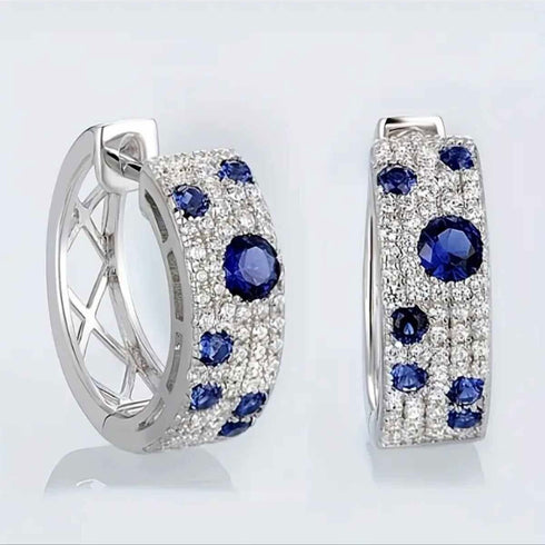 Classic Cubic Zirconia 14K White Gold Plated Sapphire Earrings & Ring for Women